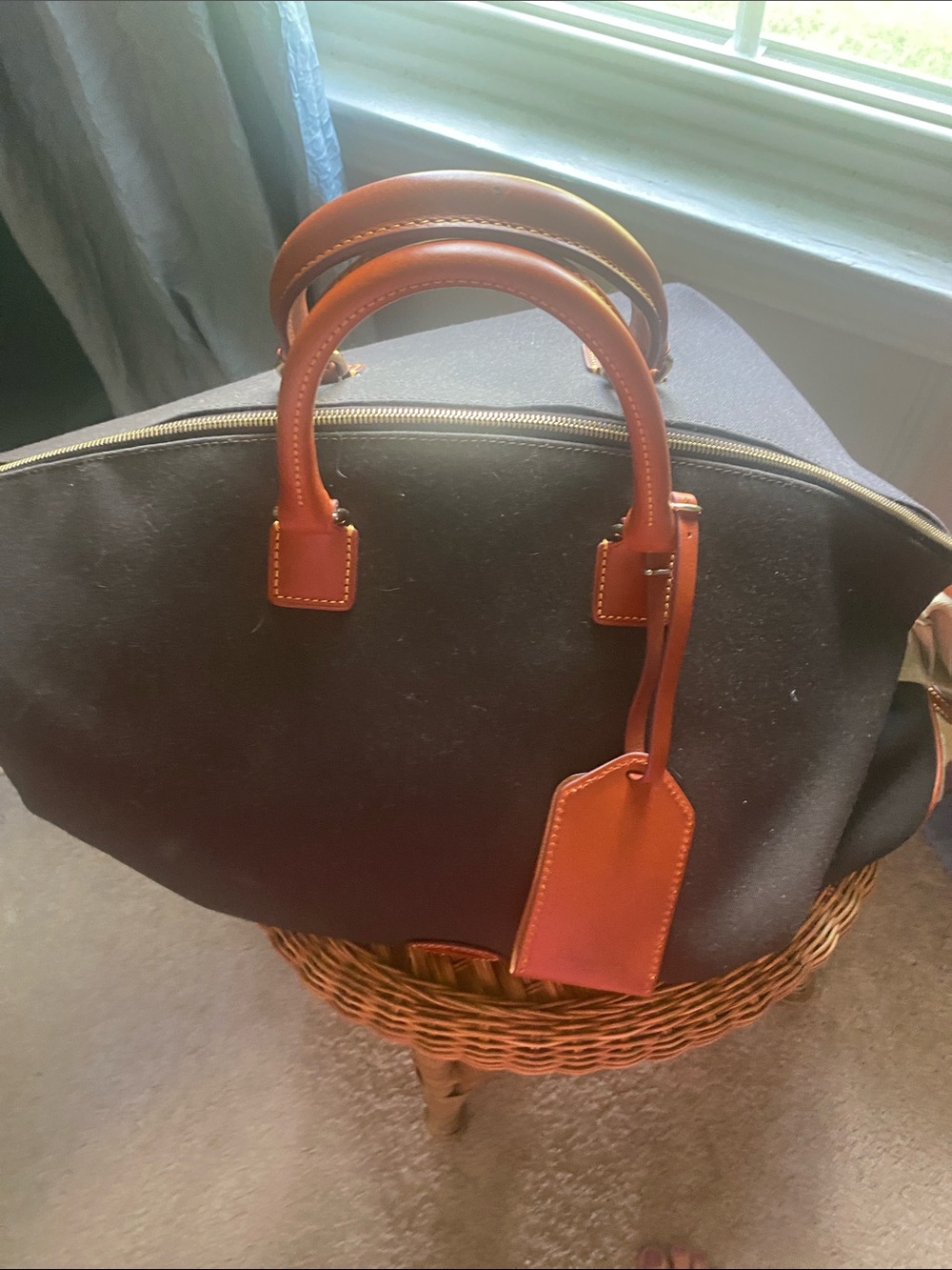 Dooney & Bourke Black Travel Bag with Brown Leather Trim